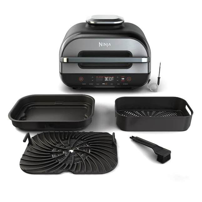 Ninja FG551 Foodi Smart XL 6-in-1 Indoor Grill with Air Fry. Roast. Bake. Broil & Dehydrate. Smart Thermometer. Black/Silver