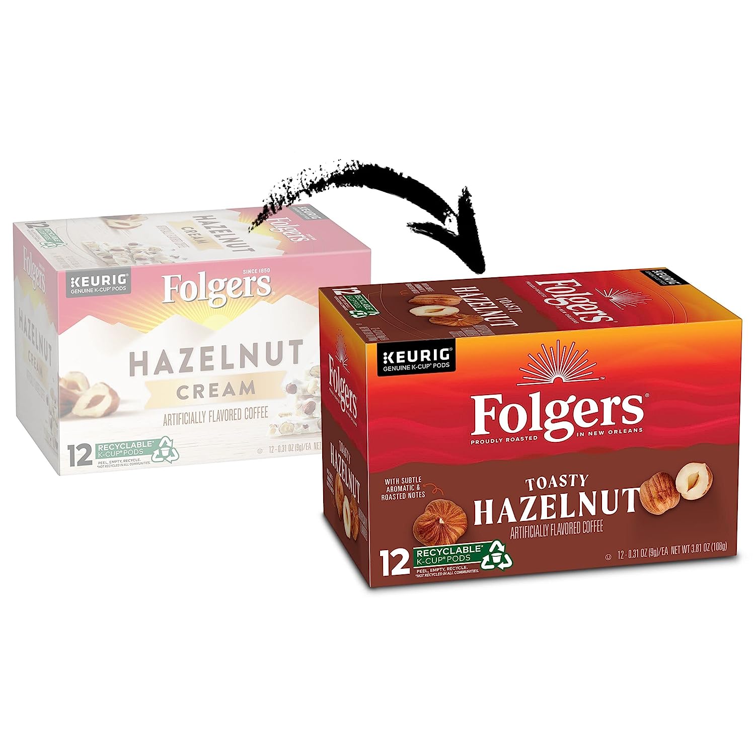 Folgers Toasty Hazelnut Coffee. 72 Keurig K-Cups Pods