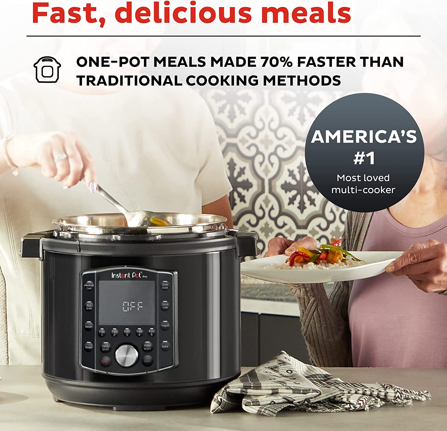 Instant Pot Pro 10-in-1 Pressure Cooker. Slow Cooker. Rice/Grain Cooker. Steamer. Sauté. Sous Vide. Yogurt Maker. Sterilizer. and Warmer. Includes Free App with over 1900 Recipes. Black. 8 Quart