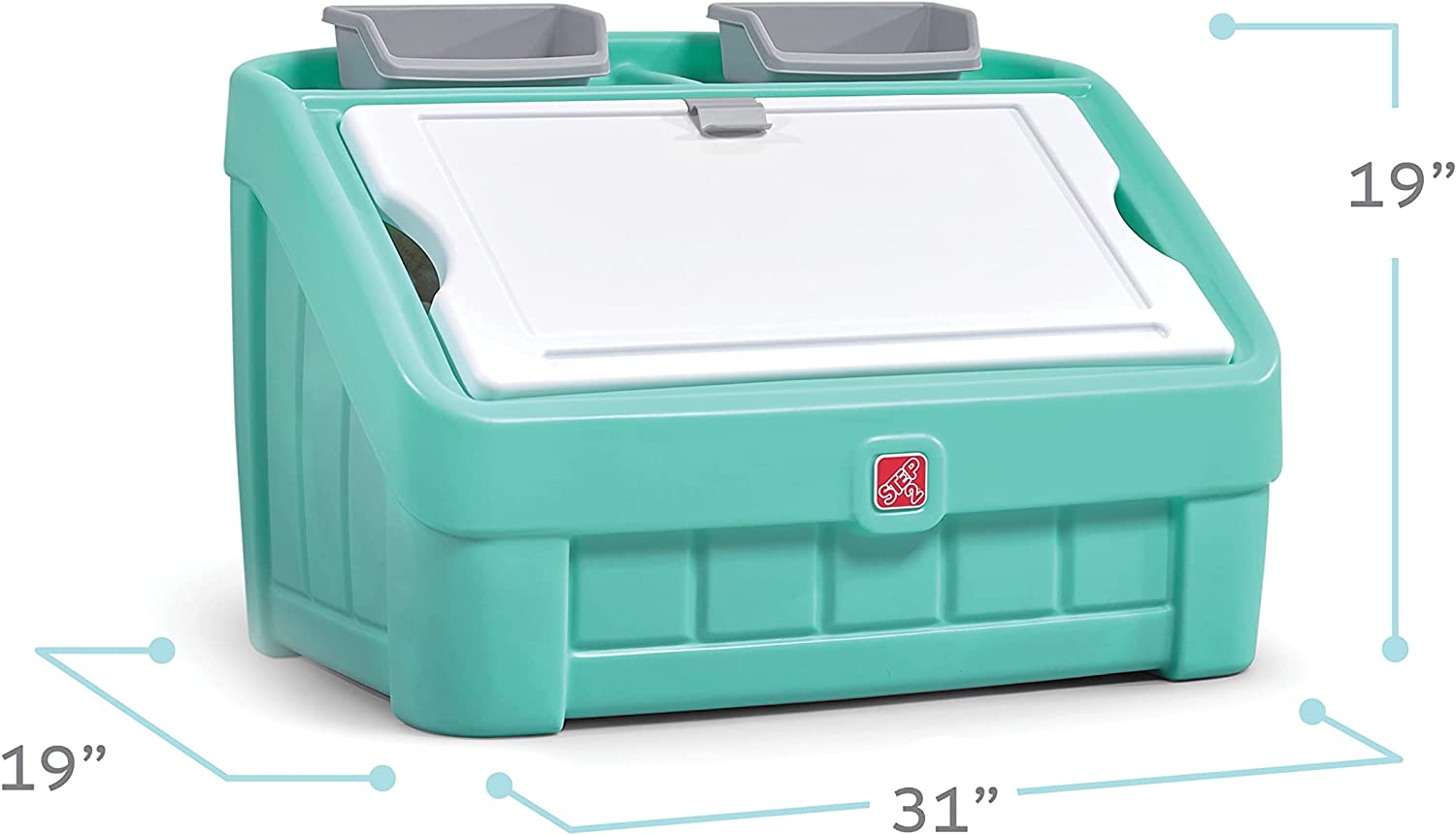 Step2 2-in-1 Toy Box and Kids Easel Lid. Mint – Create & Display Art on Kids Art Table Lid – Toy Chest Encourages Responsibility and Organization – Plastic Toy & Art Storage Container – Toy Storage