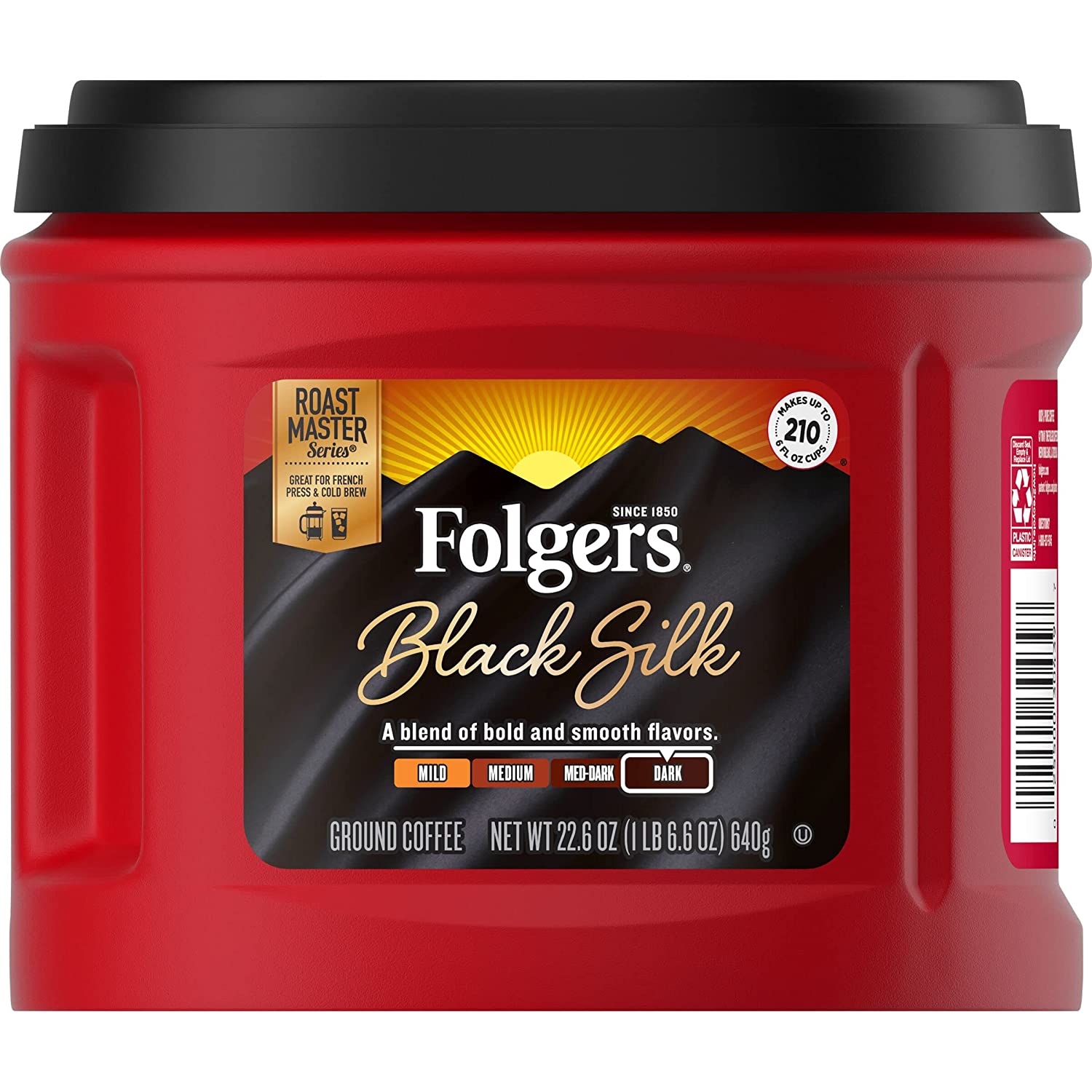Folgers Black Silk Dark Roast Coffee. 22.6 Ounces (Pack of 6)