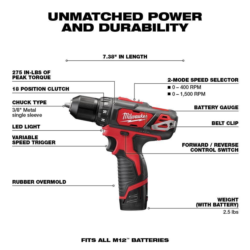 Milwaukee 2498-23-2457-20 M12 12V Lithium-Ion Cordless Combo Kit (3-Tool) with M12 3/8 in. Ratchet