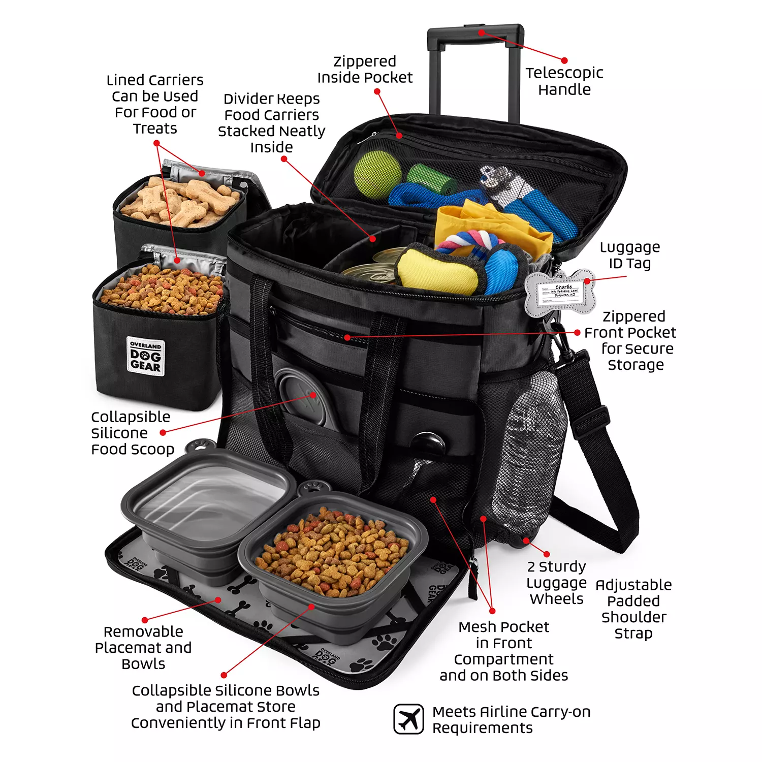 Mobile Dog Gear Rolling Week Away Dog Travel Bag (Black)