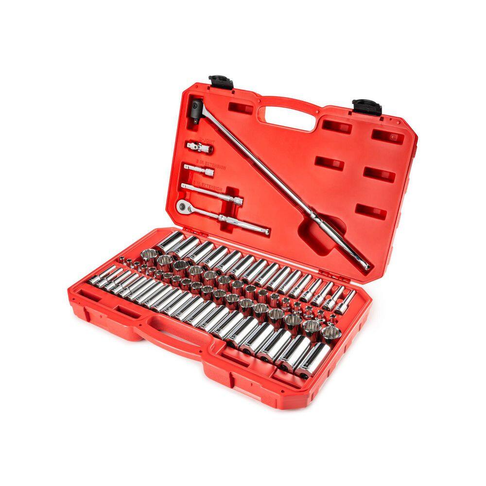 TEKTON SKT15312 3/8 in. Drive 12-Point Ratchet and Socket Set. (74-Piece) (1/4-1 in.. 6-24 mm)