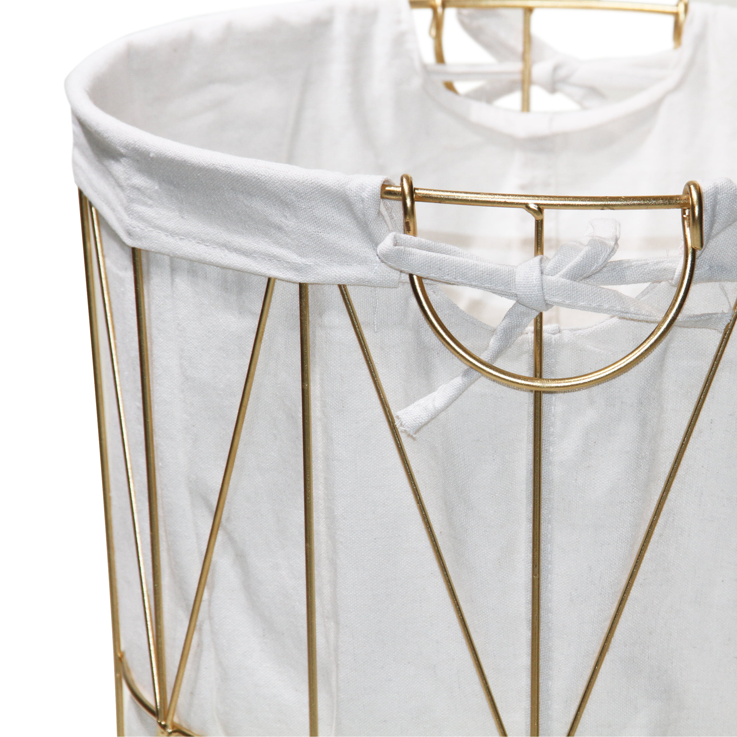 Mainstays Cylinder Symmetrical Pattern Metal Laundry Hamper with Wheels. Gold and Natural