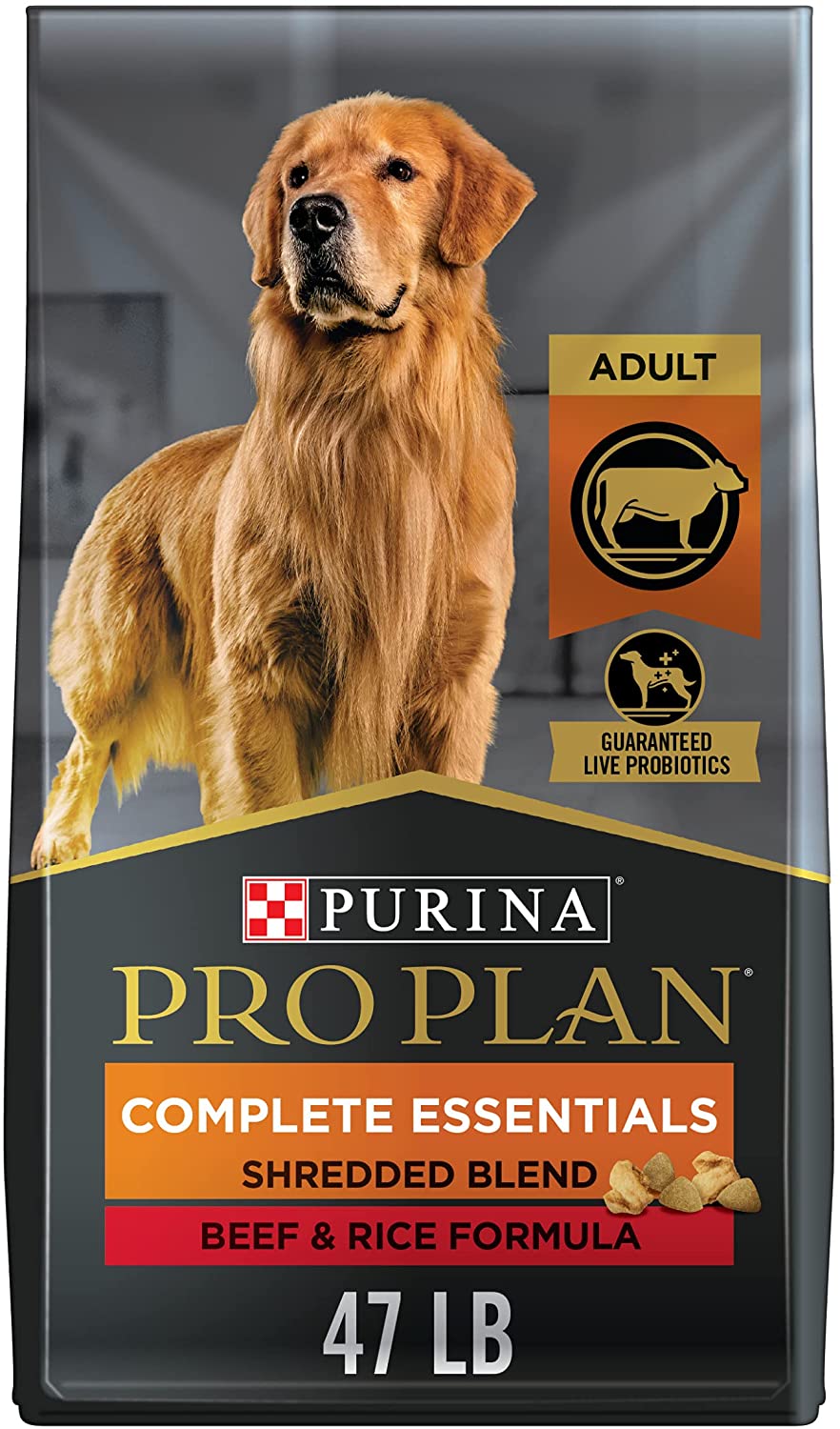 Purina Pro Plan High Protein Dry Dog Food With Probiotics for Dogs. Shredded Blend Beef and Rice Formula - 47 lb. Bag