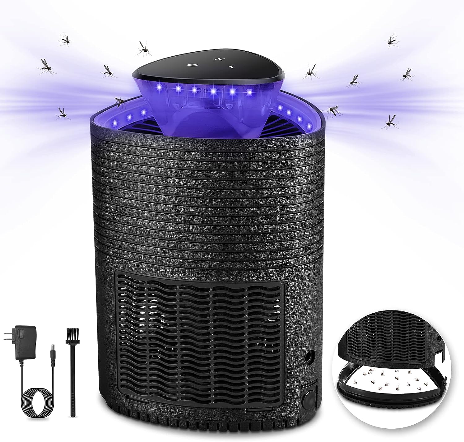 Adjrp Bug Zapper Indoor. Fruit Fly Traps for Indoors with Double Circles of Blue Light & Upgraded Dual Core Fan for Mosquitoes Flies. Powerful Triple Speed Adjustable Mosquito Zapper for Kitchen Home