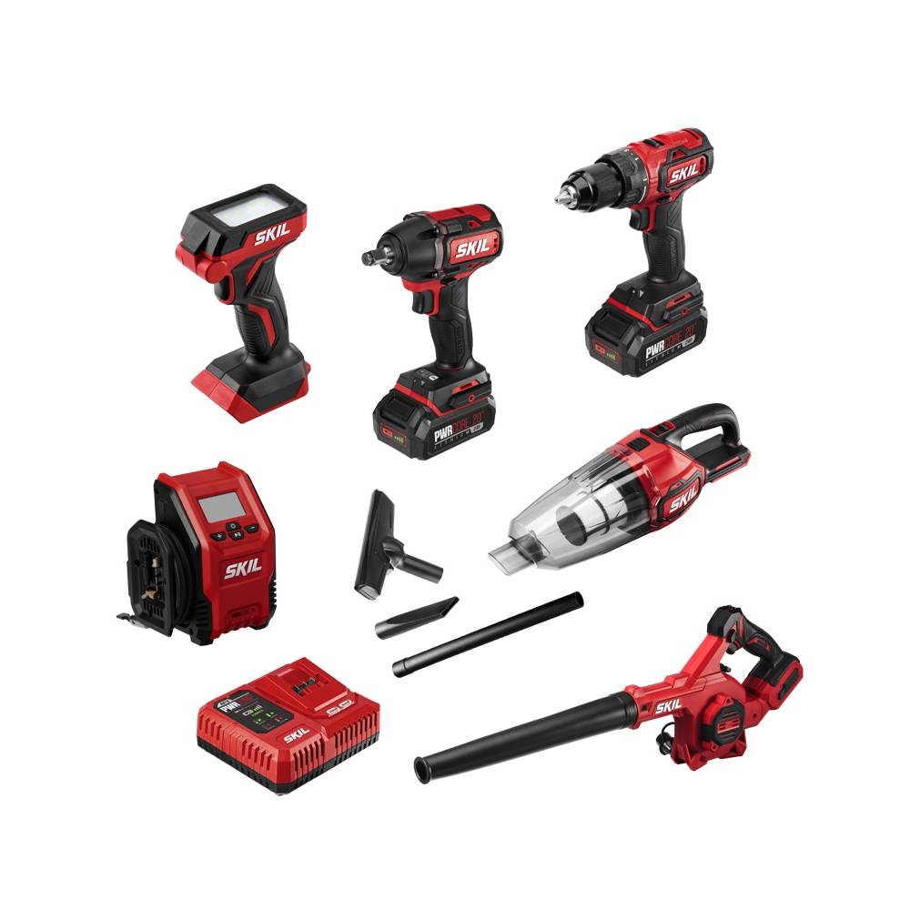 SKIL PWR CORE 20 6-Tool 20-volt Brushless Power Tool Combo Kit Case (2 Li-ion Batteries Included and Charger Included)