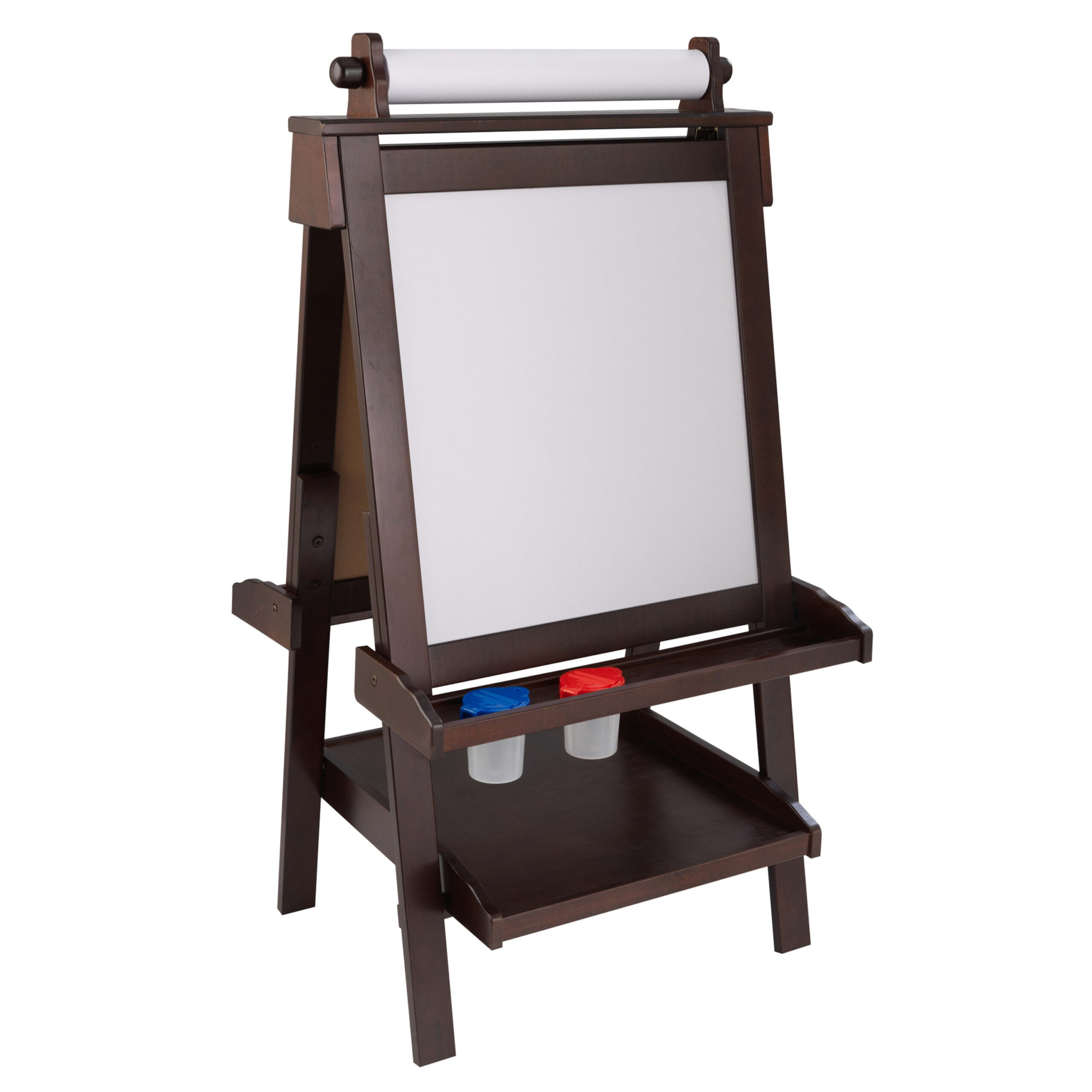 KidKraft Deluxe Wood Easel with Chalkboard. Dry Erase. Paper Roll & Paint Cups - Espresso