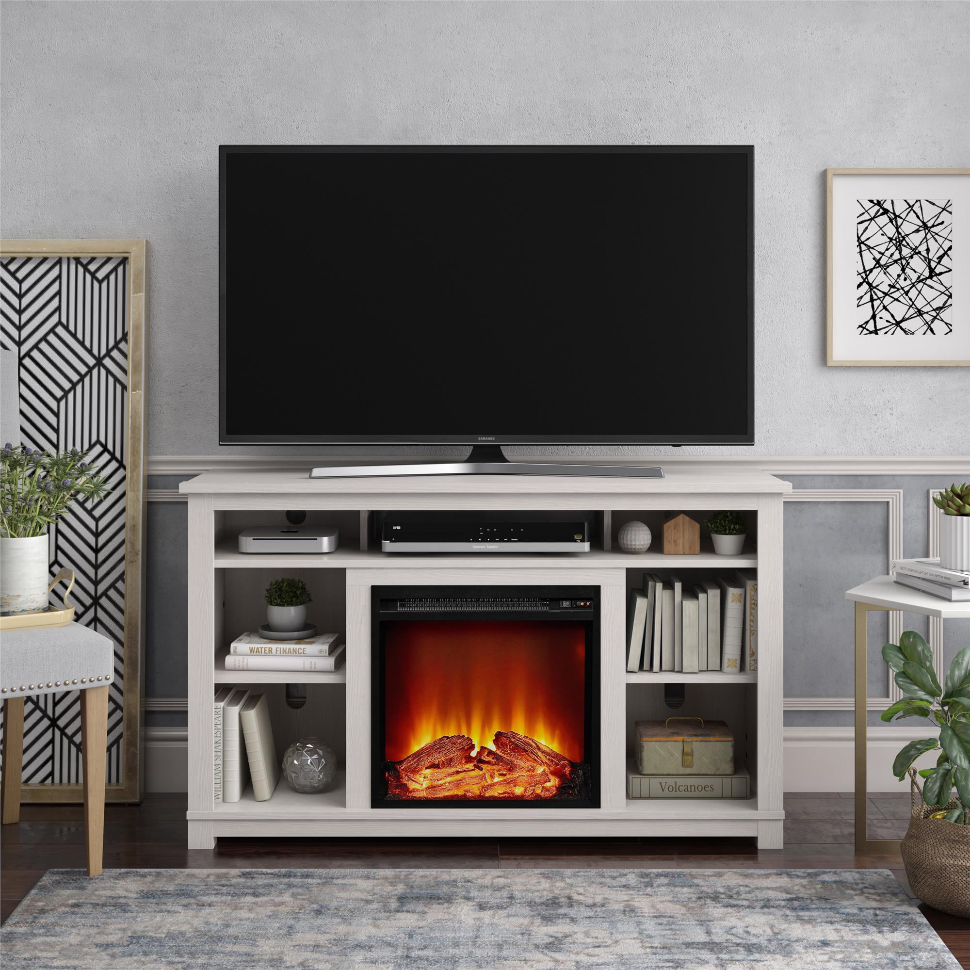 Ameriwood Home Kahle Fireplace TV Stand for TVs up to 55″. Ivory Pine