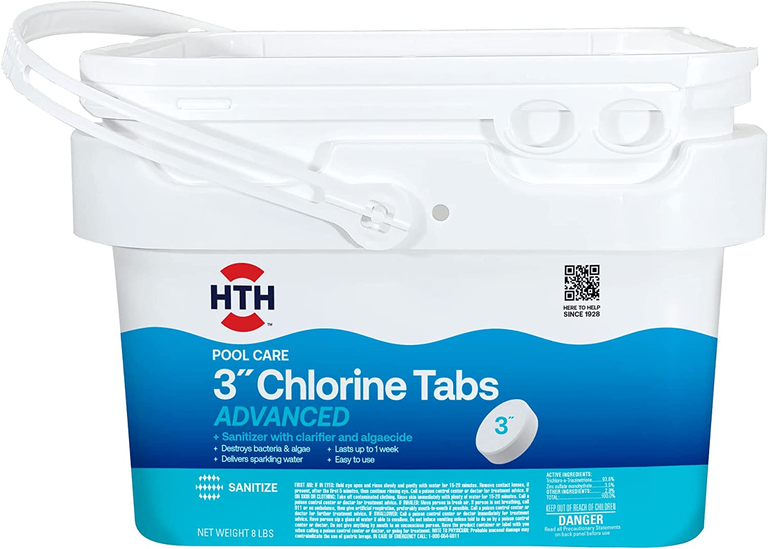 HTH 42053W Swimming Pool Care 3″ Chlorine Tabs Advanced. Individually Wrapped Tablets. 8lb