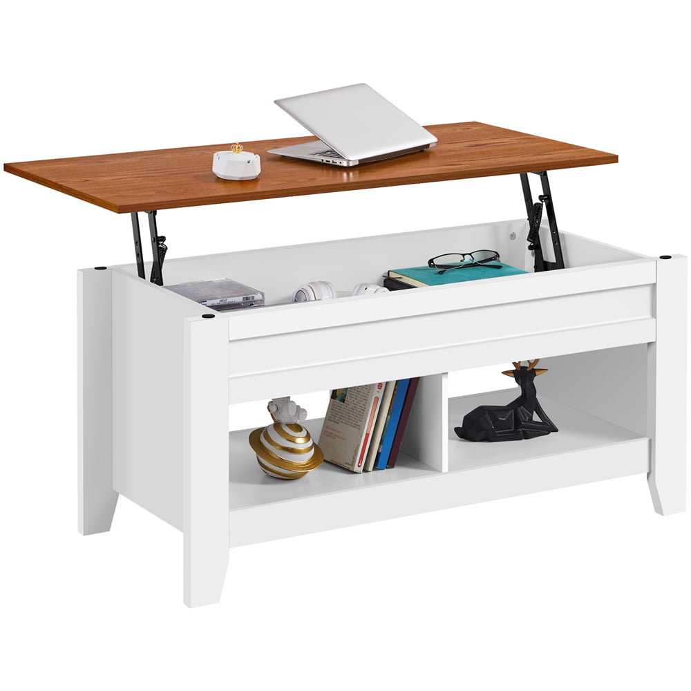 Alden Design 41″ Lift Top Coffee Table with 2 Storage Compartments. White/Oak