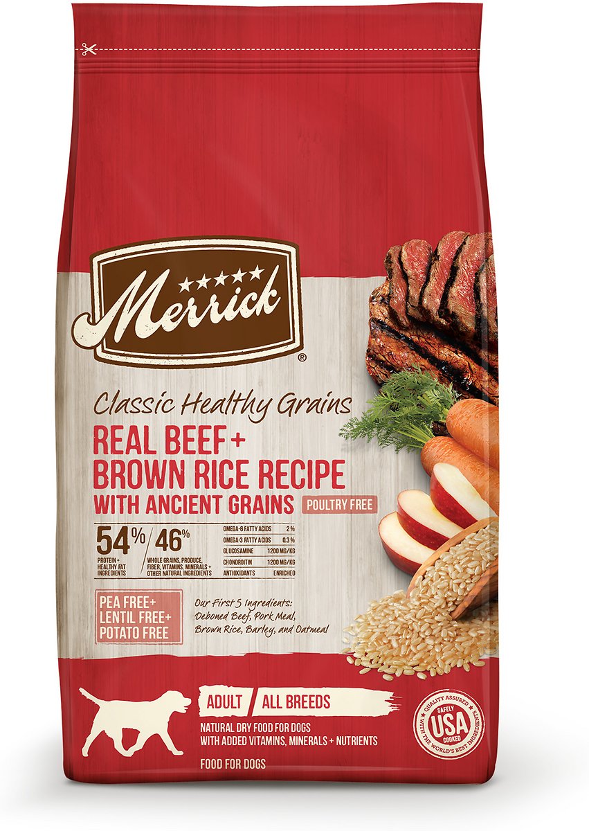 Merrick Classic Healthy Grains Real Beef + Brown Rice Recipe with Ancient Grains Adult Dry Dog Food. 25 lb Bag