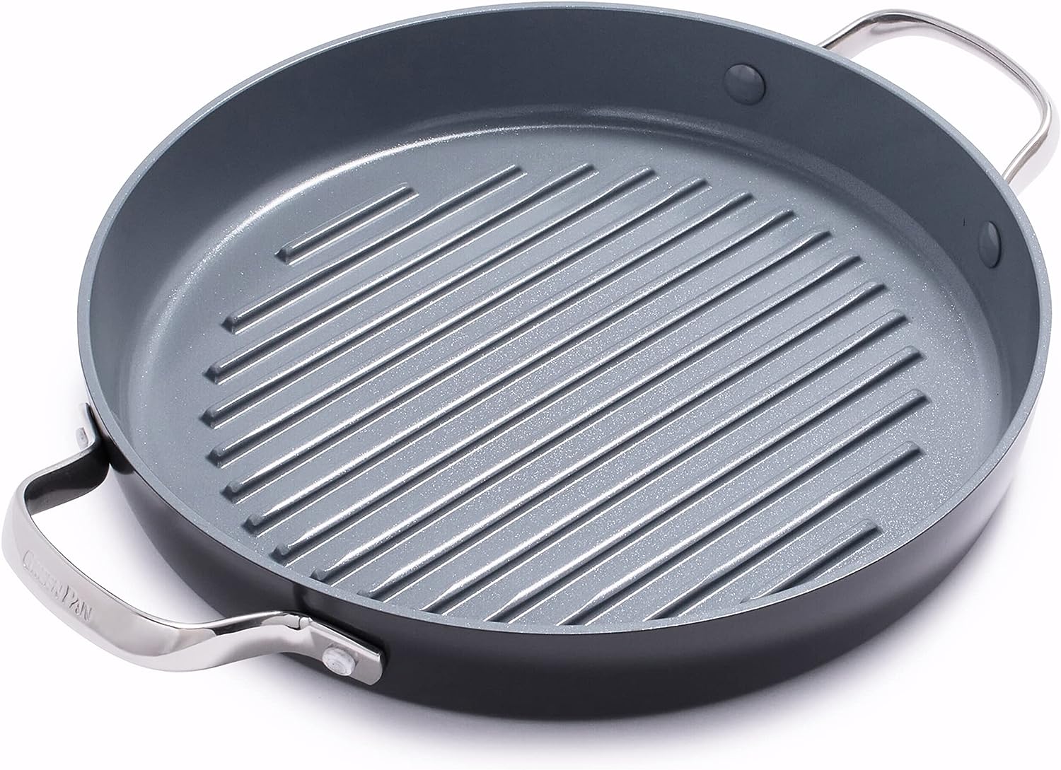 GreenPan Valencia Pro Hard Anodized Healthy Ceramic Nonstick 11″ Grill Pan. PFAS-Free. Induction. Dishwasher Safe. Oven Safe. Gray