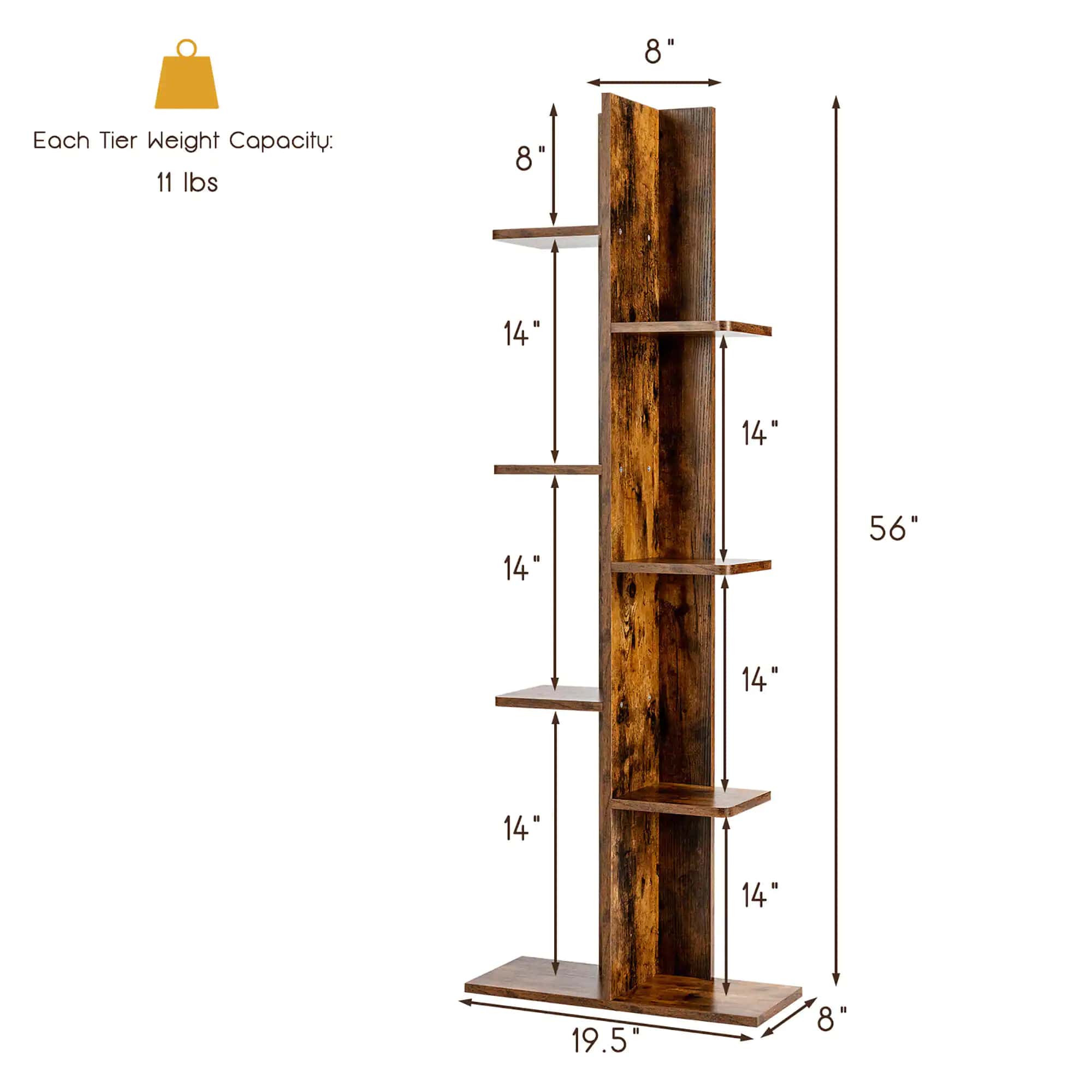 Costway Brown Open Concept Bookcase Plant Display Shelf Rack Storage Holder Wood