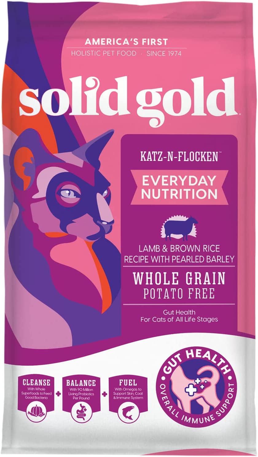 Solid Gold Katz-n-Flocken Lamb & Brown Rice Recipe with Pearled Barley Whole Grain Dry Cat Food 12 Pound (Pack of 1)