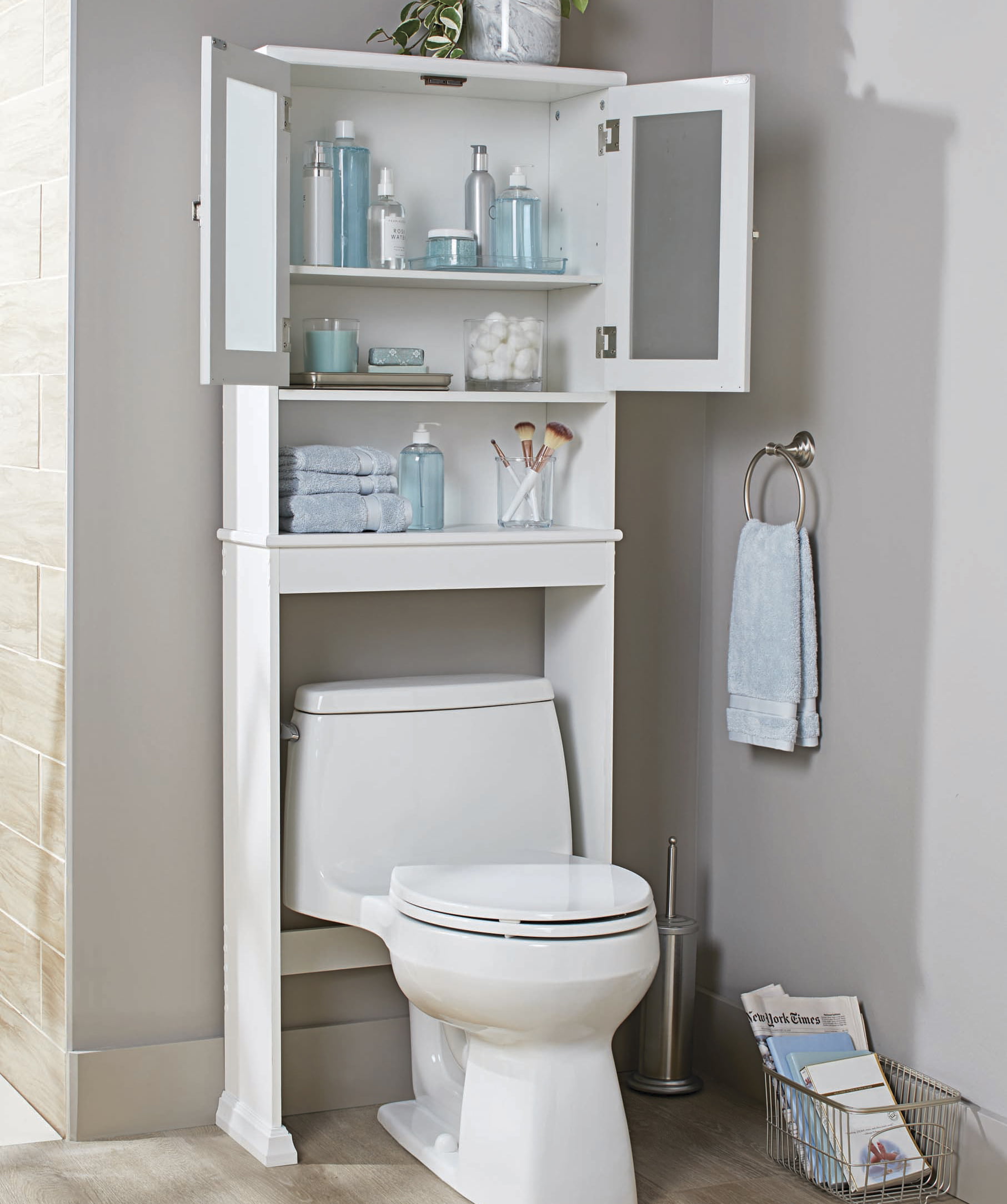 White 24.62 in. W Bathroom Space Saver. 3 Tiers. Over the Toilet Storage Cabinet. Better Homes & Gardens