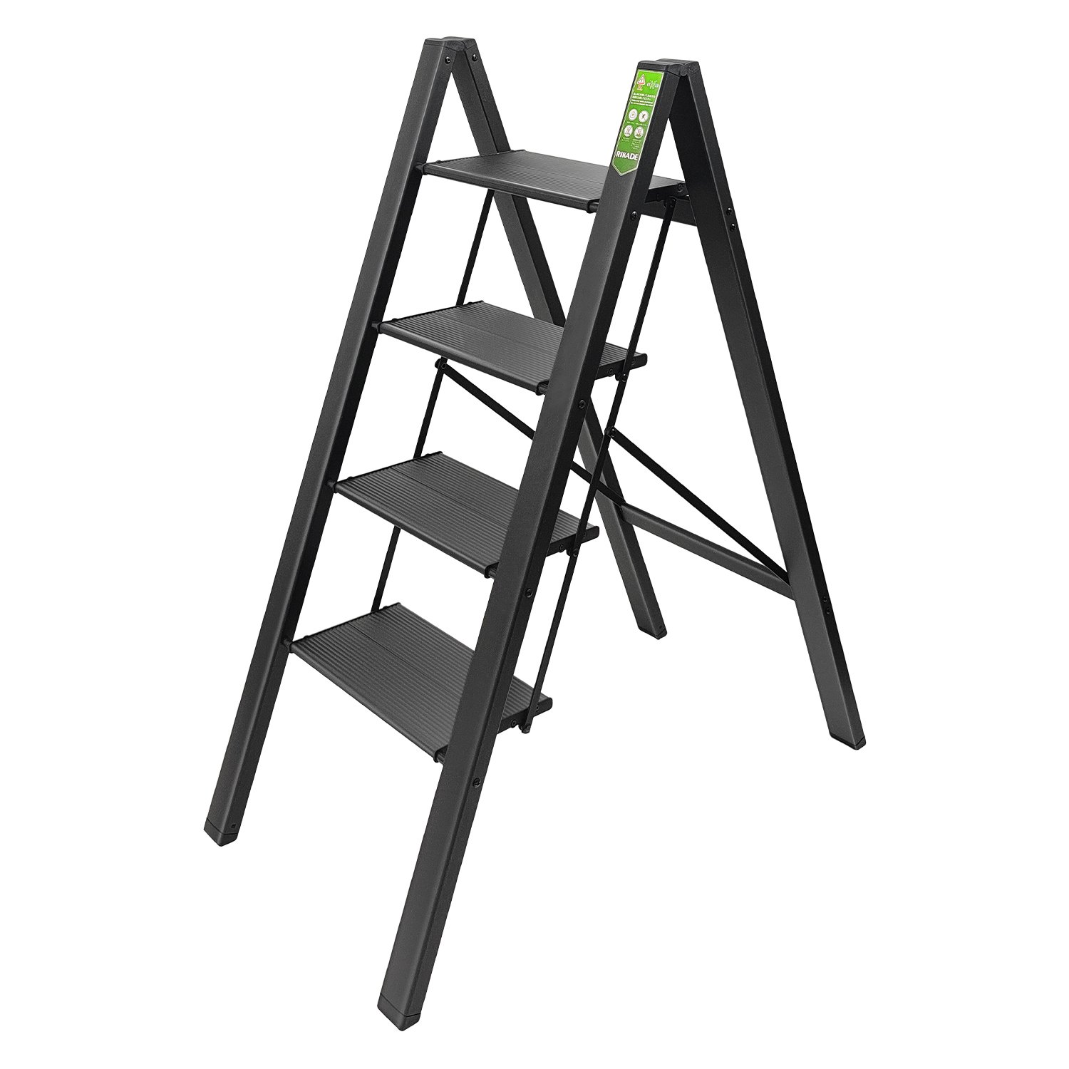 RIKADE 4 Step Ladder. RIKADE Folding Step Stool with Wide Anti-Slip Pedal. Aluminum Portable Lightweight Ladder for Home and Office Use. Kitchen Step Stool 330lb Capacity