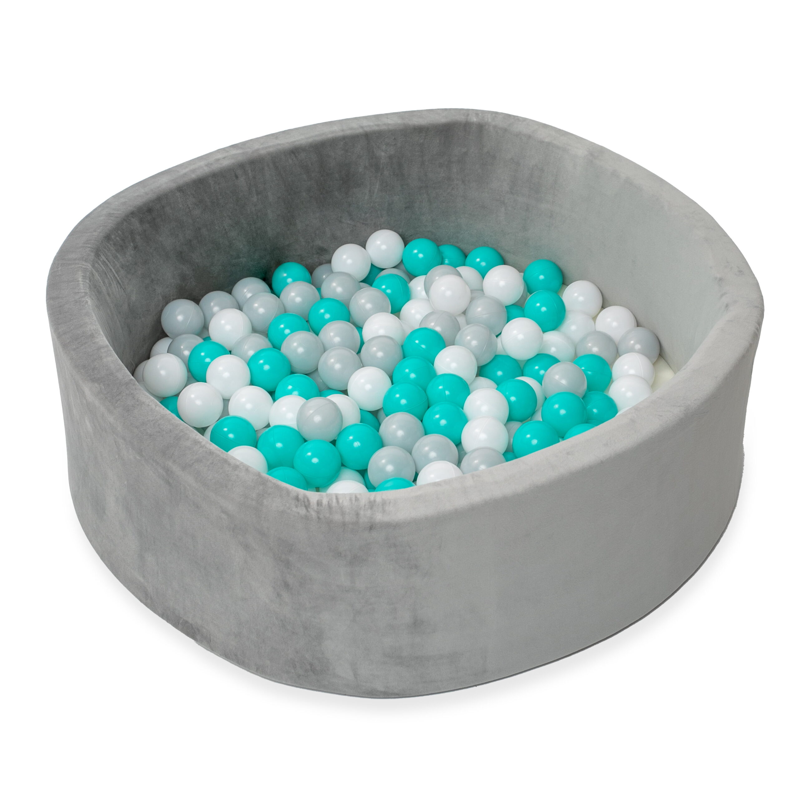 Nuby Grey Velvet Ball Pit with 200 Aqua. White. & Grey Balls