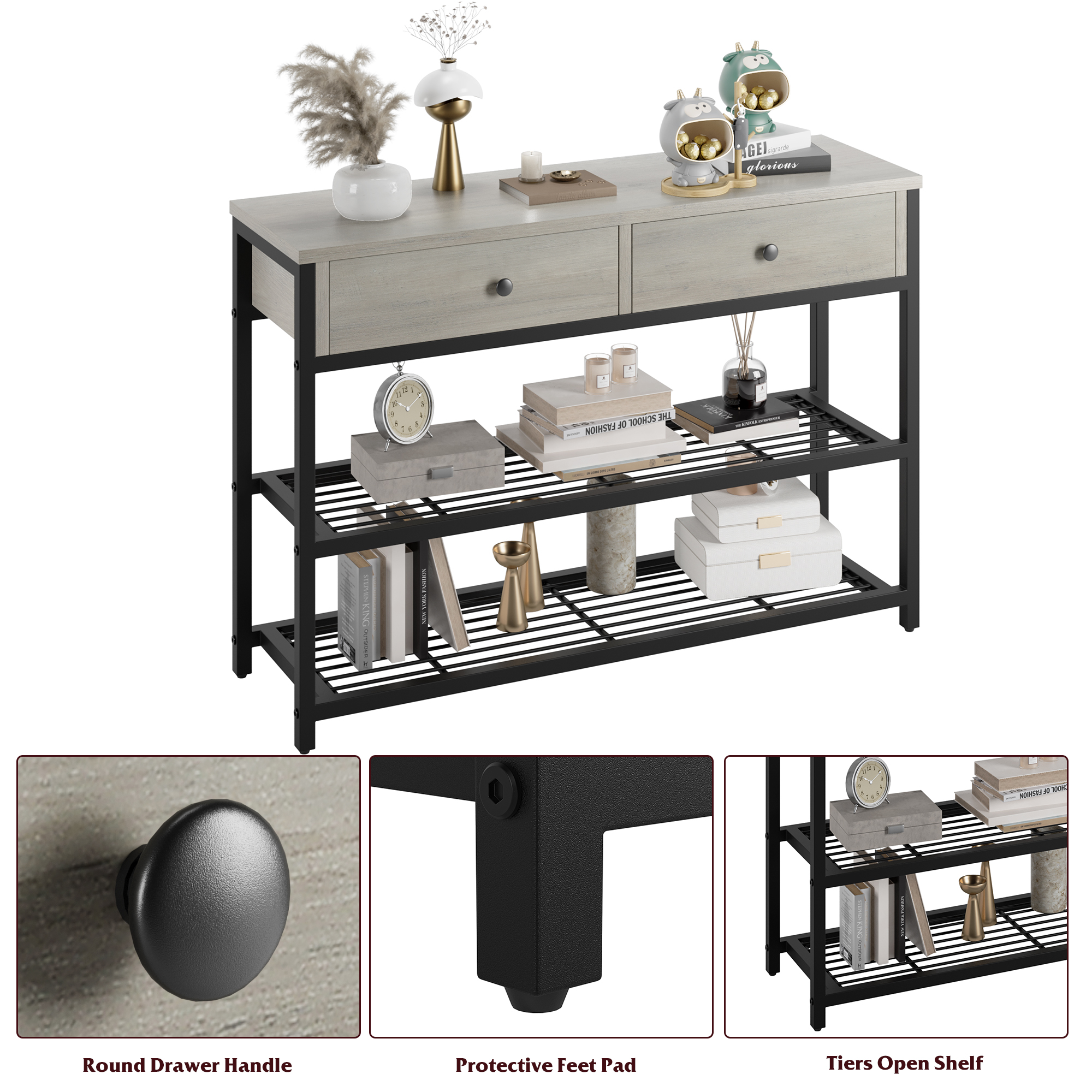 Hellone Console Table with Drawers. Industrial Sofa Table Entryway Table Narrow Long with Storage Shelves for Entryway. Front Hall. Hallway. Sofa. Couch. Living Room. Kitchen