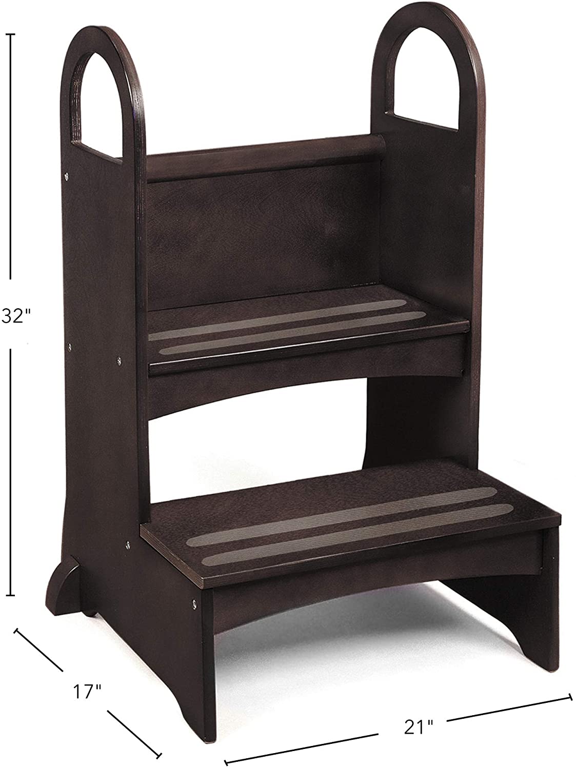 Guidecraft Kitchen Helper High-Rise Step-Up - Brown - Two Step Stool with Handles and Safety Non-Slip Treads and Anti-Tip Feet for Kids and Adults - Quality Wood Learning Furniture