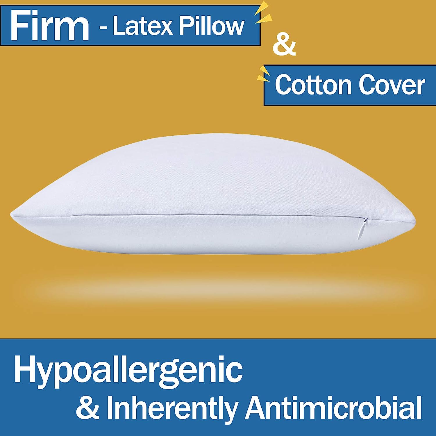 Latex Pillow Bed Pillow for Sleeping - Firm. Luxury Natural Latex Pillow for Back. Stomach or Side Sleepers. Removable Breathable 100% Cotton Cover - High Elasticity - Pack of 1 (Queen (Pack of 1))