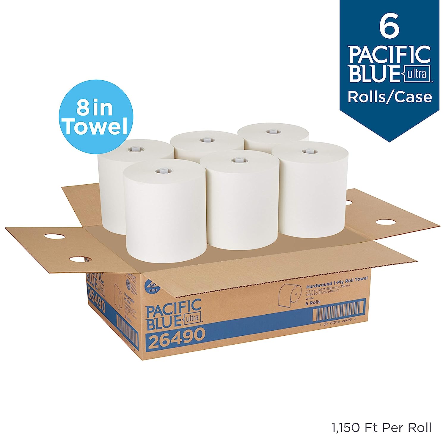 Pacific Blue Ultra 8 High-Capacity Recycled Paper Towel Roll by GP PRO (Georgia-Pacific). White. 26490. 1150 Feet Per Roll. 6 Rolls Per Case