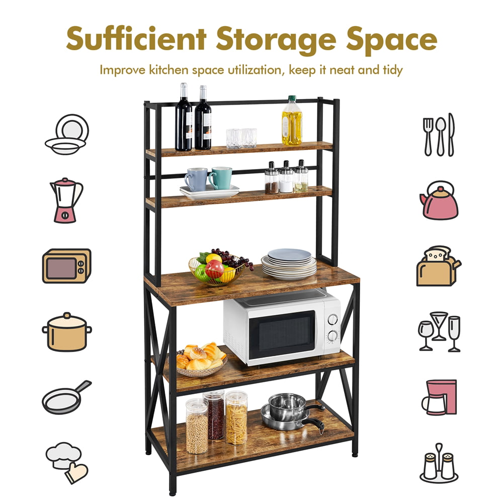 SmileMart 5-Tier Industrial Baker-s Rack Storage Shelf with Metal Frame for Kitchen. Rustic Brown