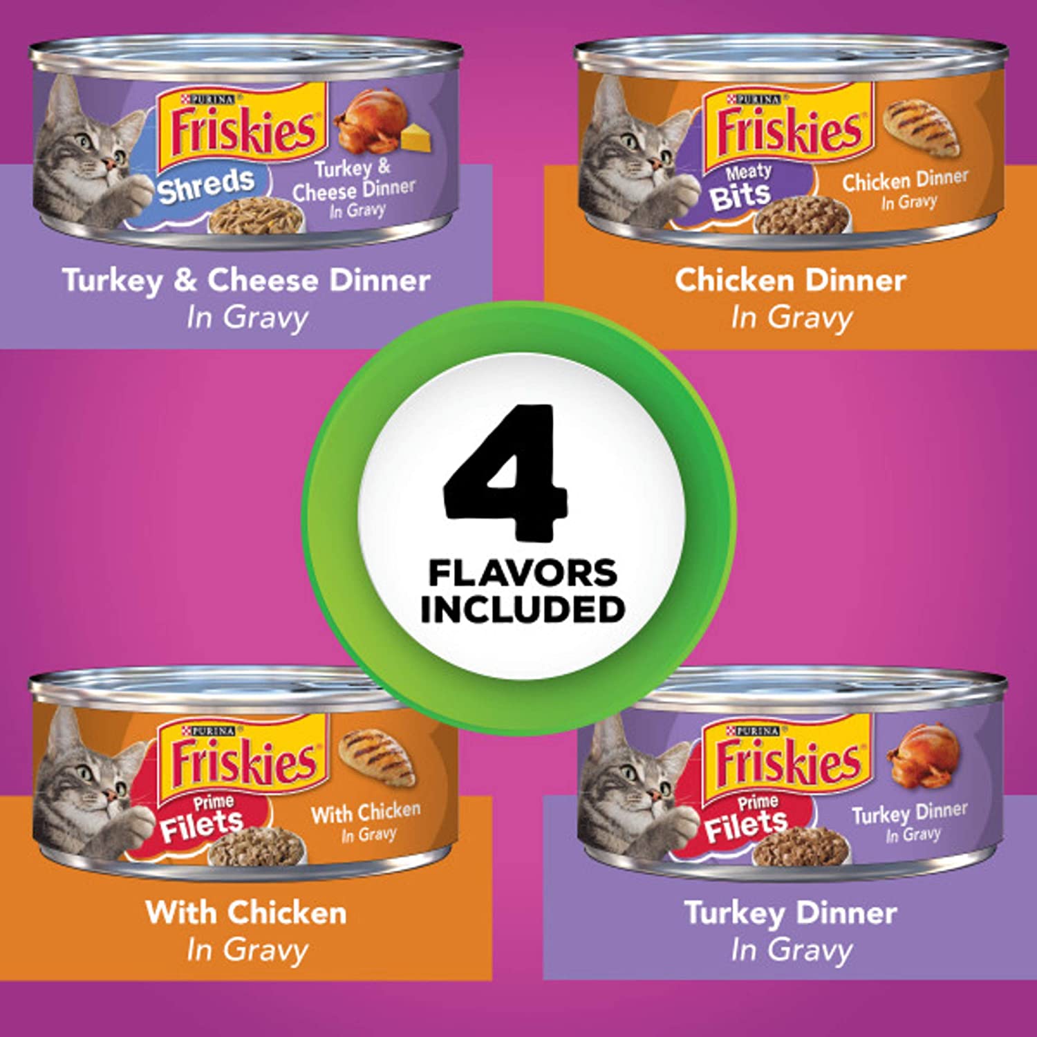 Purina Friskies Gravy Wet Cat Food Variety Pack. Poultry Shreds. Meaty Bits & Prime Filets - (32) 5.5 oz. Cans