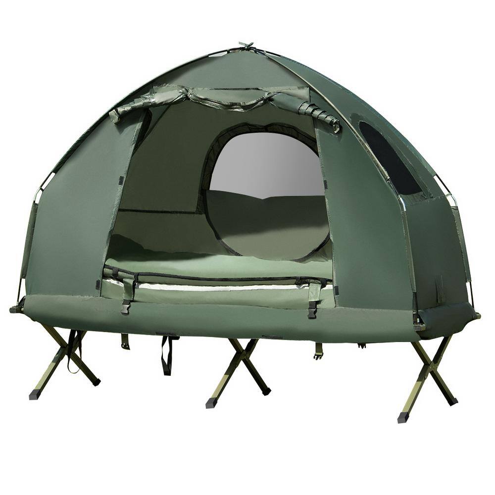 HONEY JOY TOPB005098 1-Person Metal Folding Camping Tent Cot Portable Pop-Up Tent with Sleeping Bag and Air Mattress for Outdoor