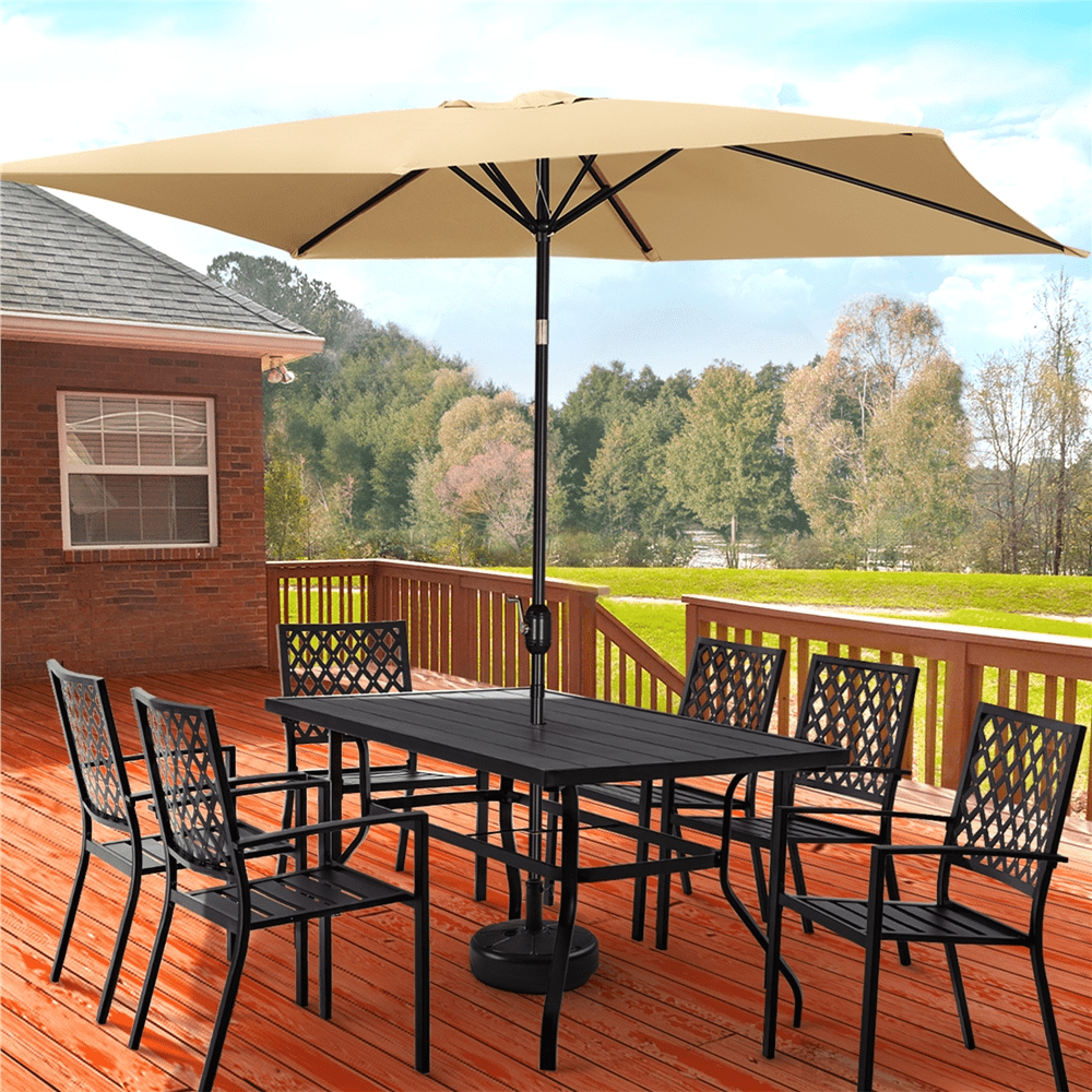 Easyfashion Outdoor Dining Bistro Table with Umbrella Hole. Black