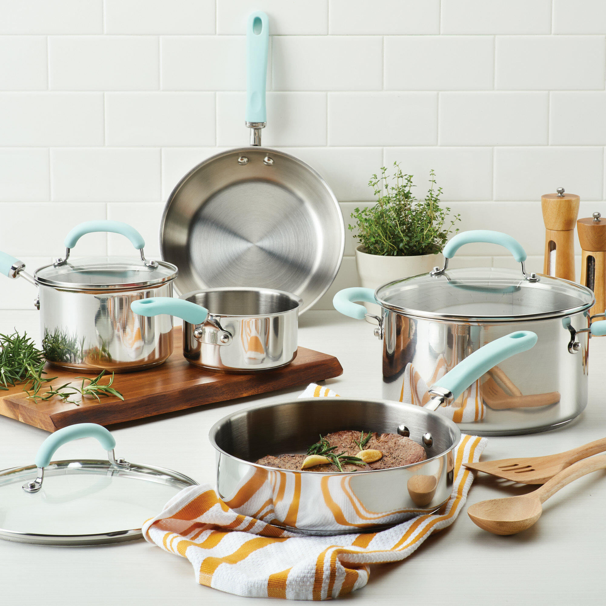 Rachael Ray Create Delicious Stainless Steel Cookware Set. 10-Piece