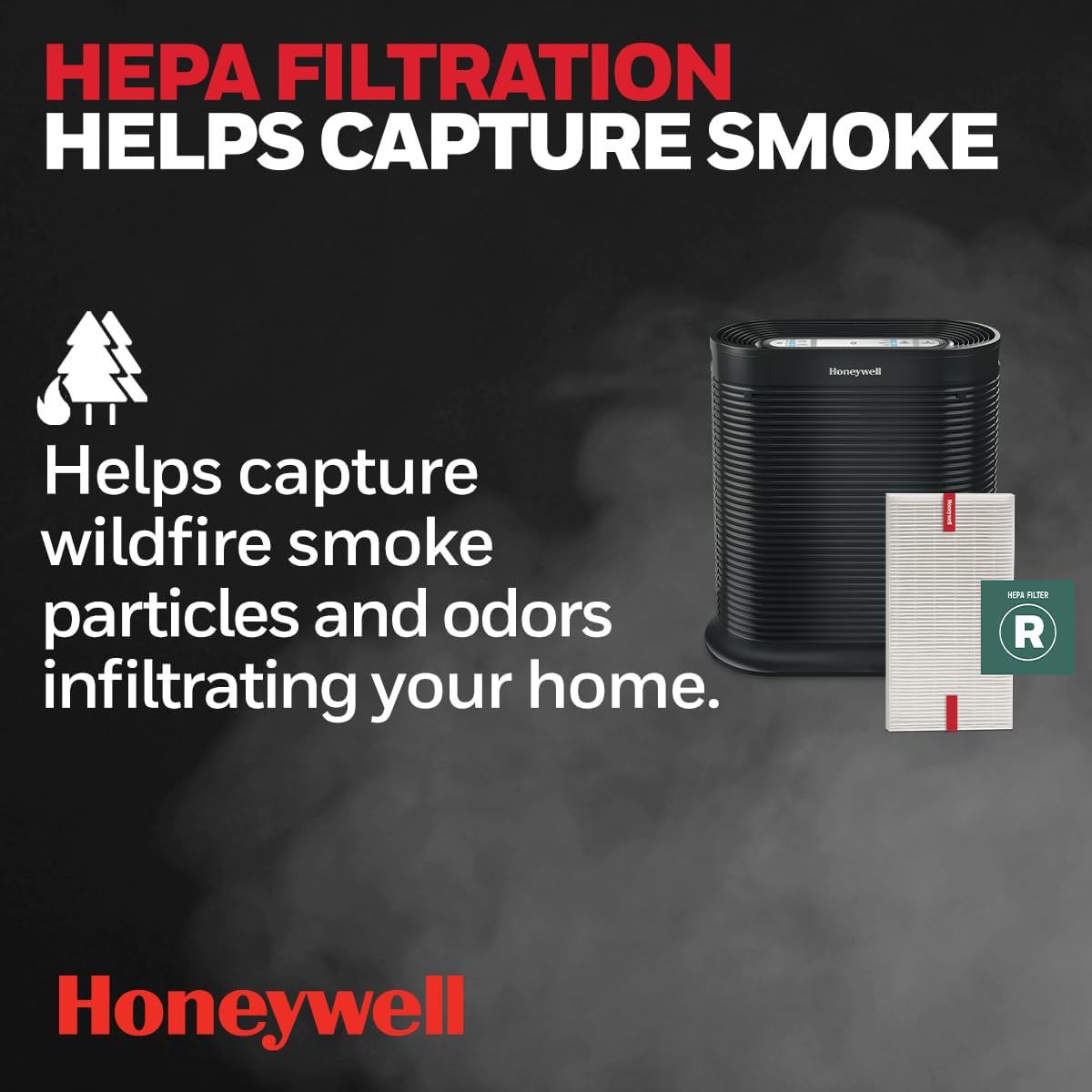 Honeywell HPA300 HEPA Air Purifier for Extra Large Rooms - Microscopic Airborne Allergen+ Reducer. Cleans Up To 2250 Sq Ft in 1 Hour - Wildfire/Smoke. Pollen. Pet Dander. and Dust Air Purifier – Black
