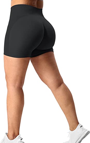 YEOREO Women Intensify Athletic Shorts Seamless Scrunch Workout Shorts High Waisted Active Gym Yoga Shorts. Black