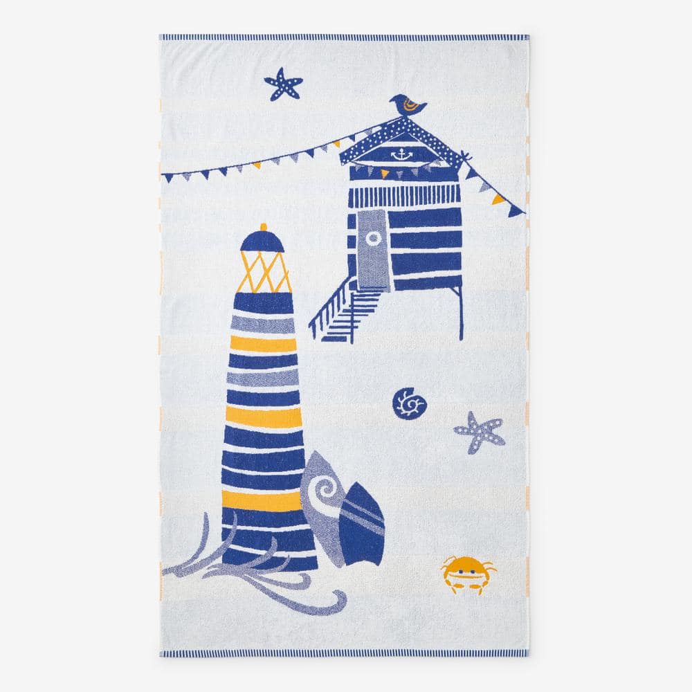 The Company Store  Jacquard Lighthouse White Cotton 1-Size Beach Towel - Lighthouse