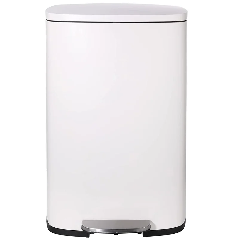 Pirecart 13.2 Gallon Step Trash Can Kitchen Garbage Can Stainless Steel. White