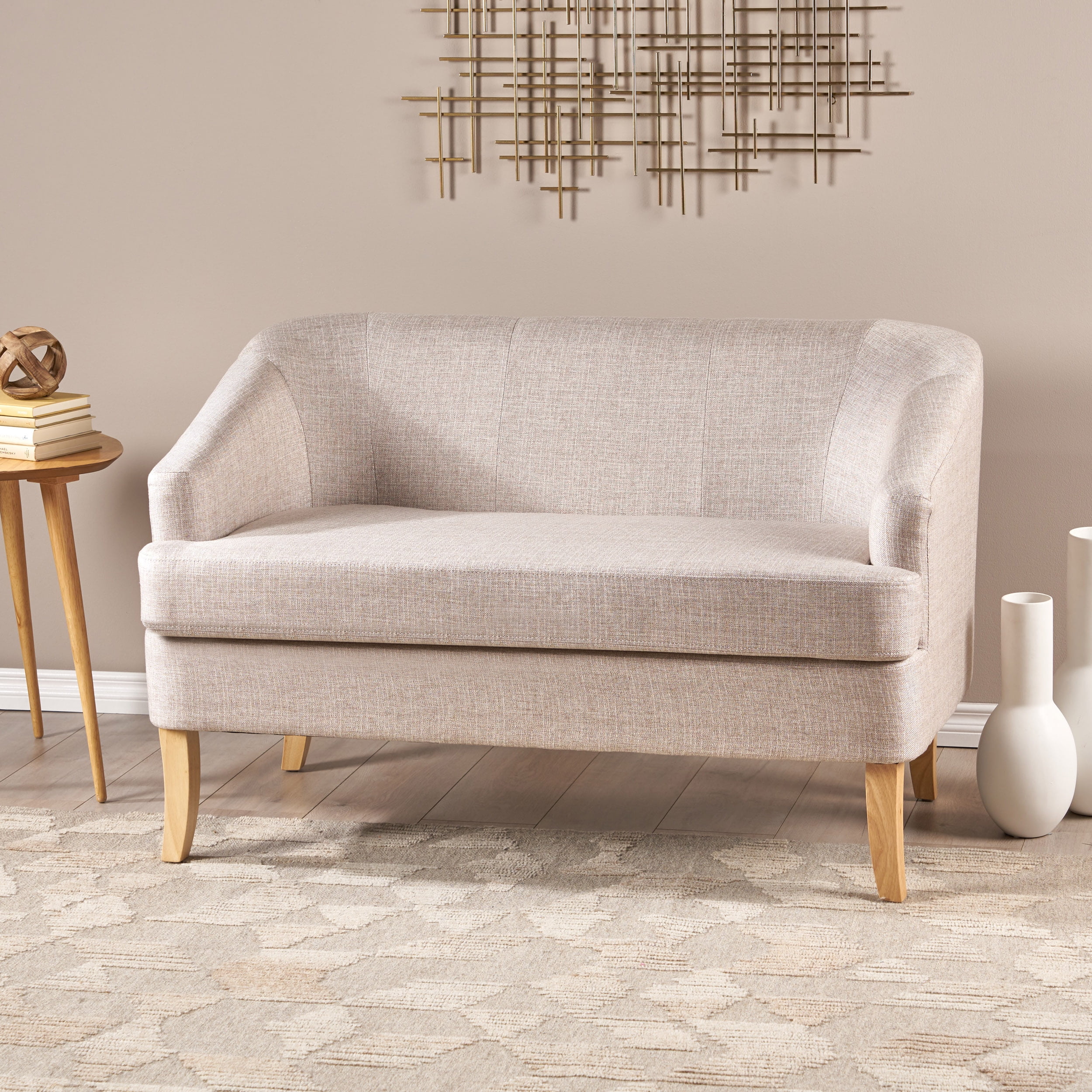 Noble House Mid Century Modern Fabric Upholstered Loveseat.Beige