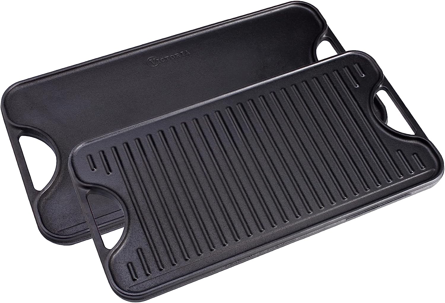 Victoria 18.5-by-10-Inch Rectangular Cast Iron Griddle. Preseasoned Reversible Griddle
