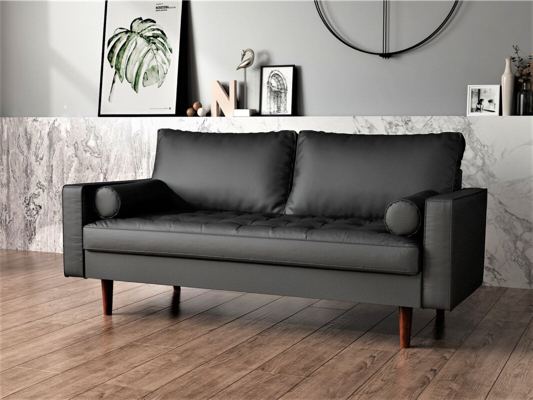 US Pride Furniture Mid-Century Gabler Loveseat in Faux Leather. Black