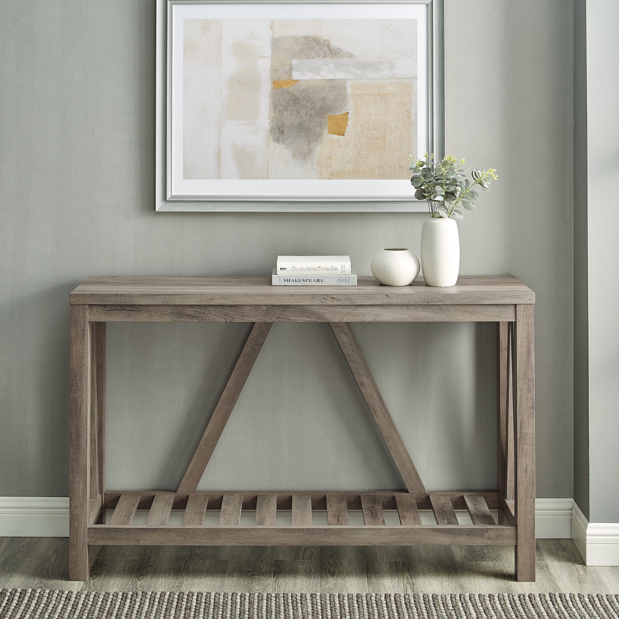 Manor Park Modern Farmhouse Entryway Table. Grey Wash