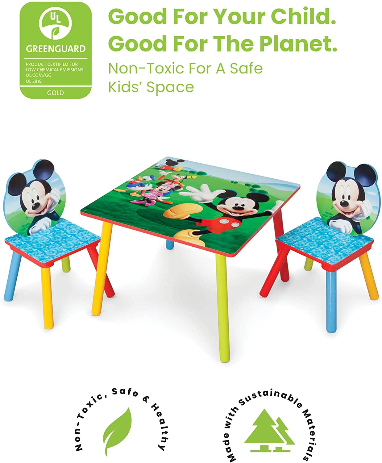 Delta Children Kids Table and Chair Set (2 Chairs Included) - Ideal for Arts & Crafts. Snack Time. Homeschooling. Homework & More. Greenguard Gold Certified. Disney Mickey Mouse