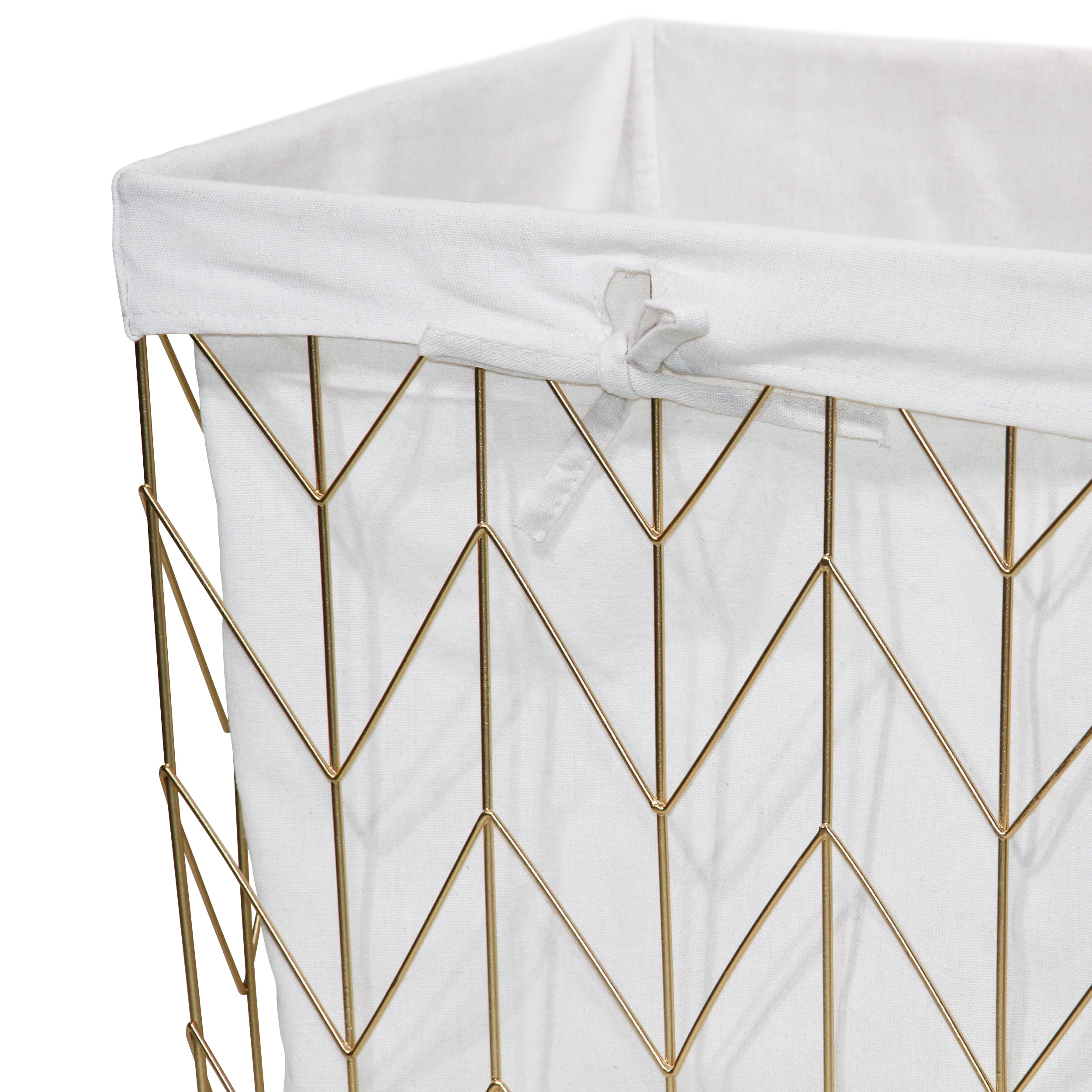 Mainstays Square Chevron Pattern Metal Laundry Hamper with Wheels. Gold & Natural