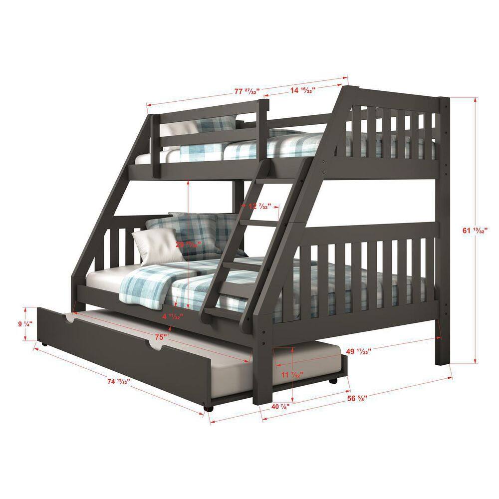 Donco Kids  Grey Twin over Full Mission Bunk Bed with Twin Trundle