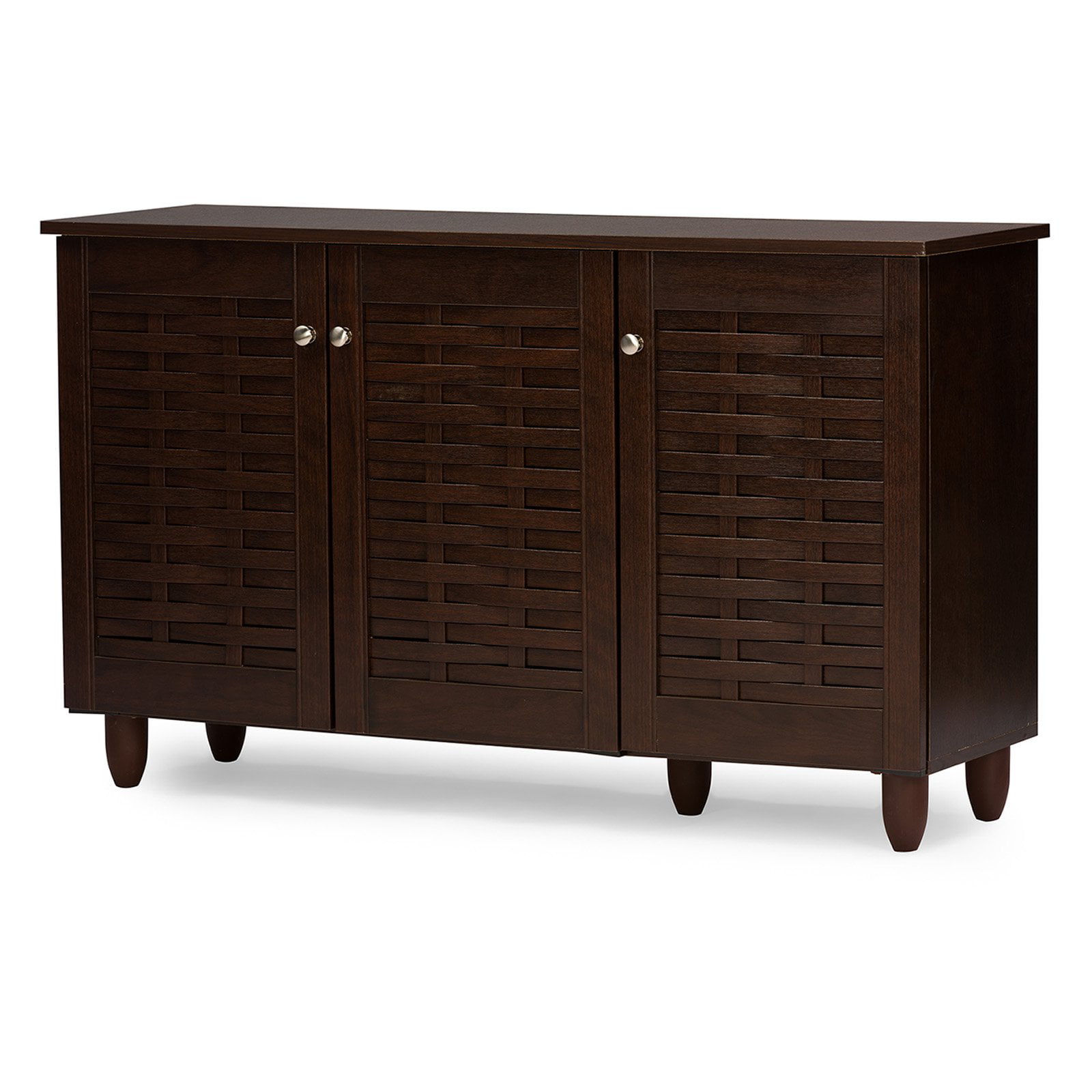 Winda Modern and  3-Door Dark Brown Wooden Entryway Shoes Storage Cabinet