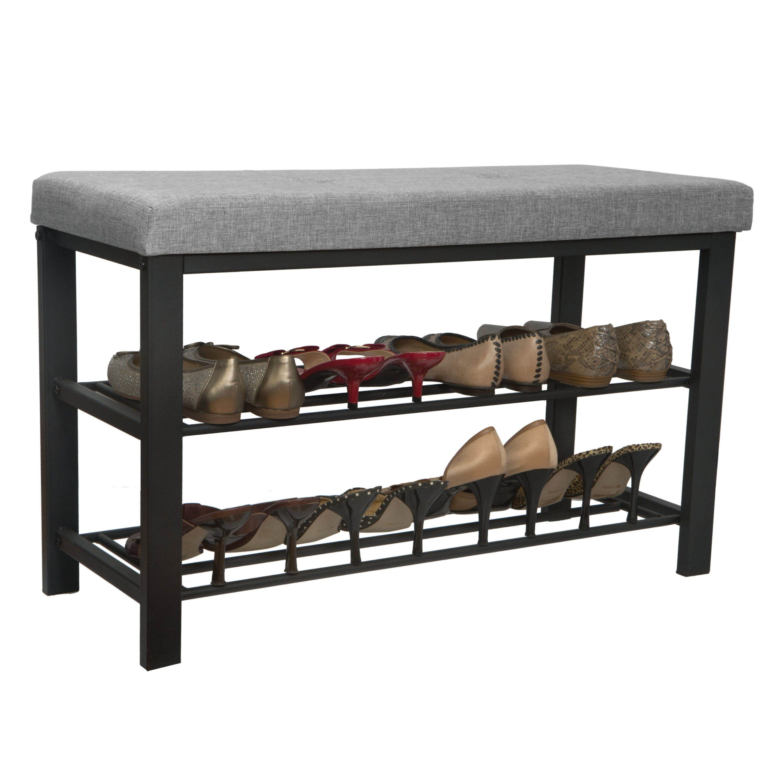 Simplify Entryway Bench with 2 Tier Shoe Storage in Grey