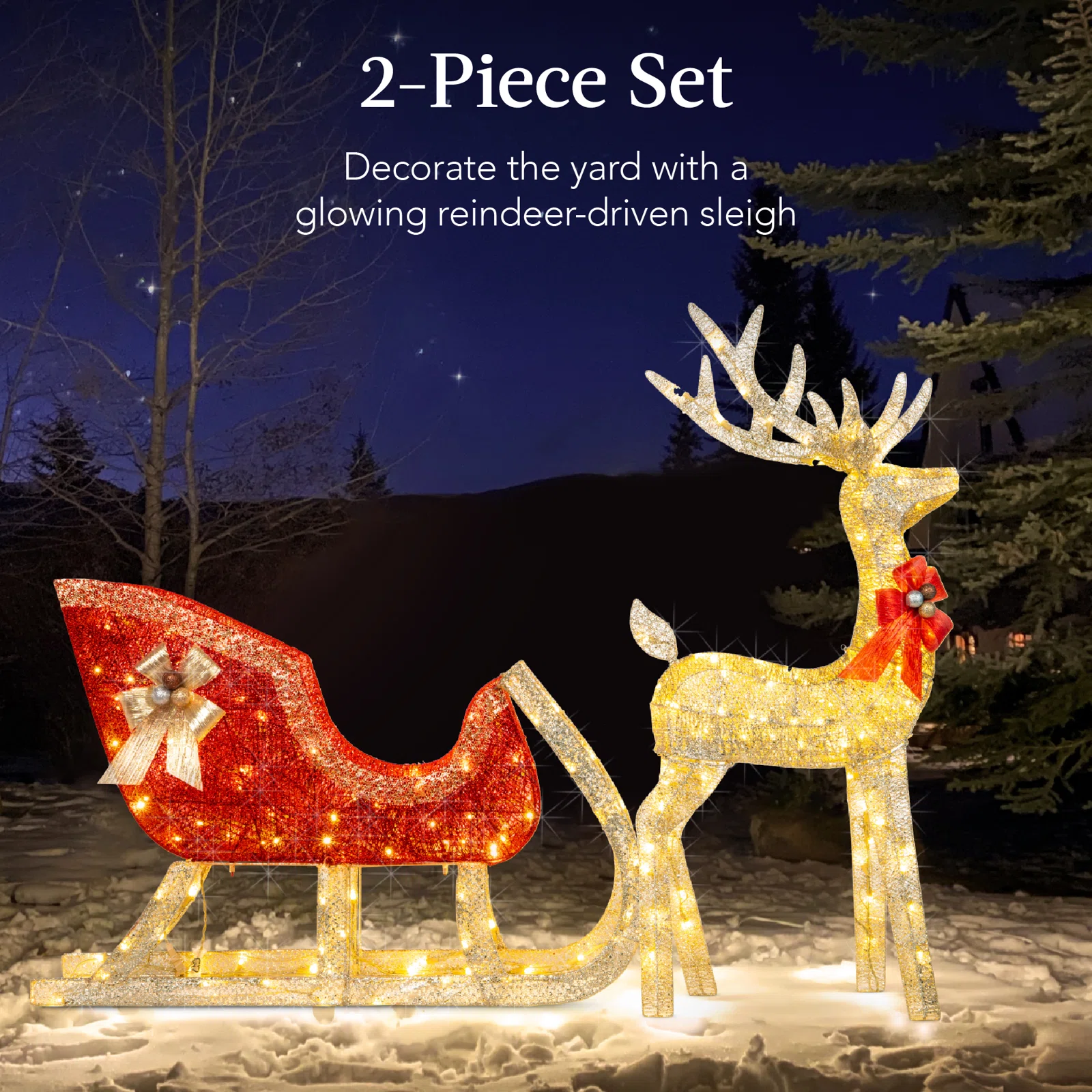 Reindeer Sleigh Yard Lighted Display