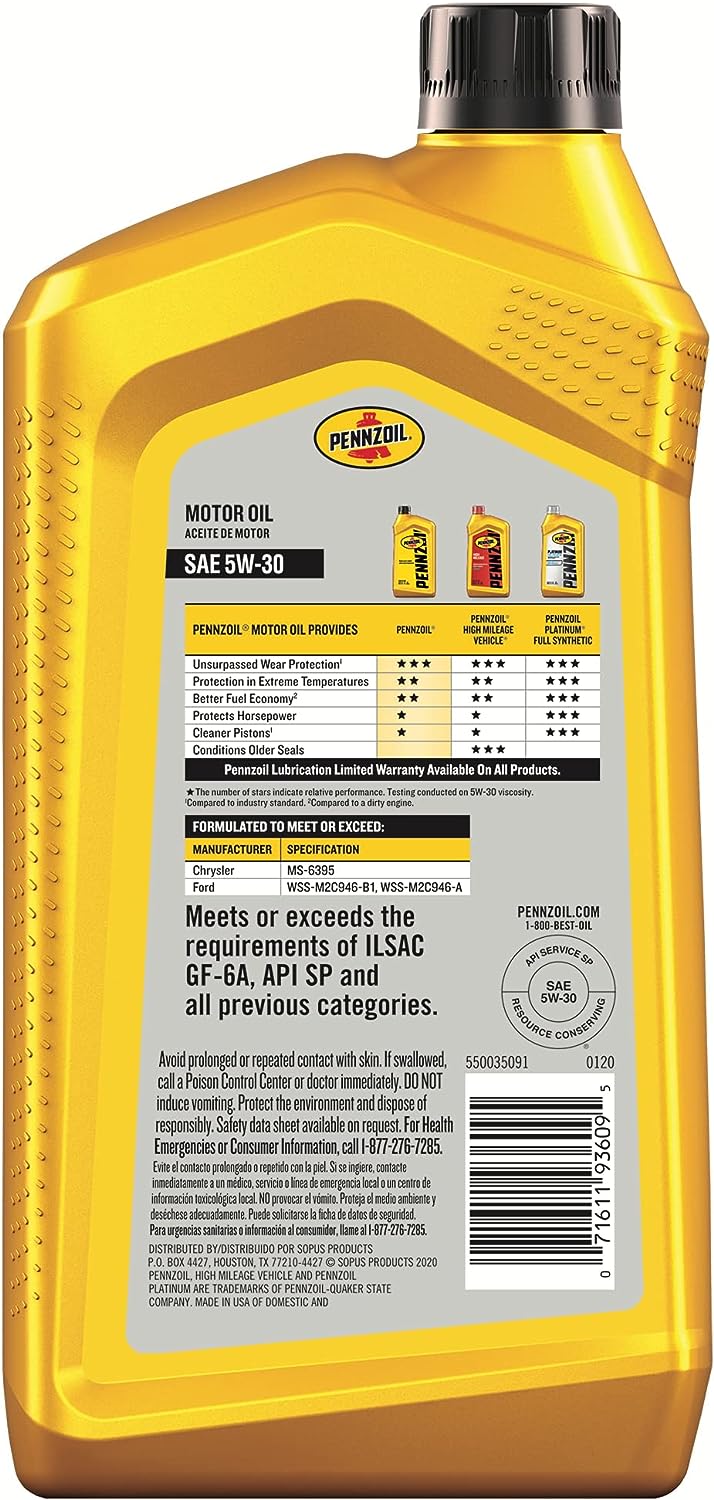 Pennzoil Synthetic Blend 5W-30 Motor Oil (1-Quart. Case of 6)