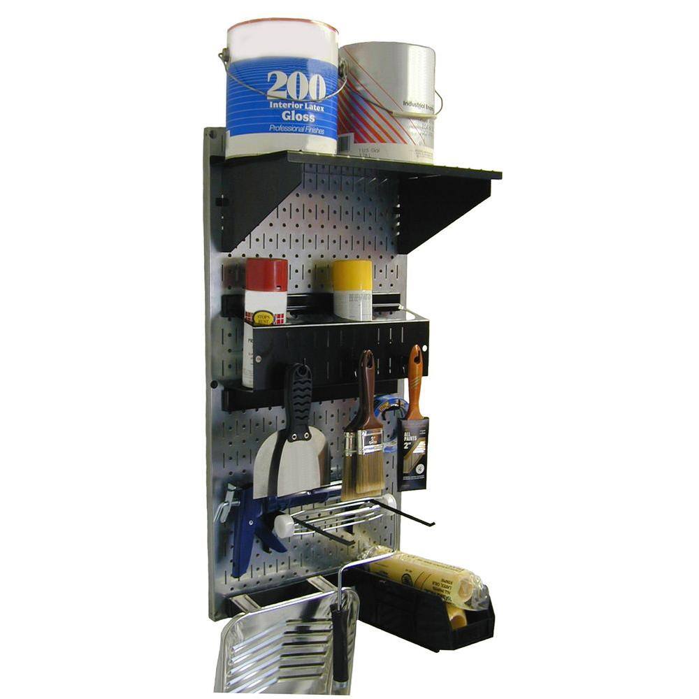 Wall Control 30PST100GVB 32 in. x 16 in. Metal Pegboard Paint Supply Organizer Kit