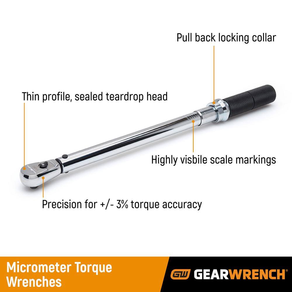 GEARWRENCH 85180 1/2 in. Drive 120XP 20-150 ft./lbs. Micrometer Torque Wrench