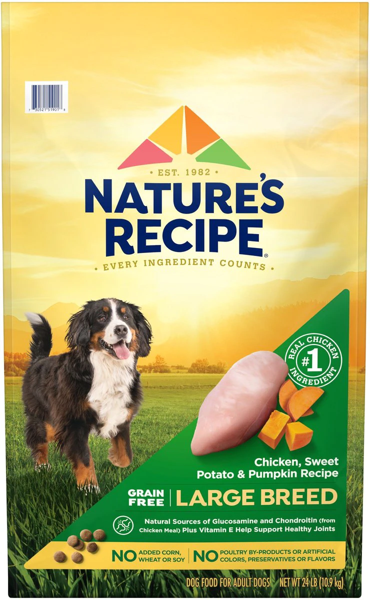 Nature-s Recipe Large Breed Grain-Free Chicken. Sweet Potato & Pumpkin Recipe Dry Dog Food -   24-lb bag